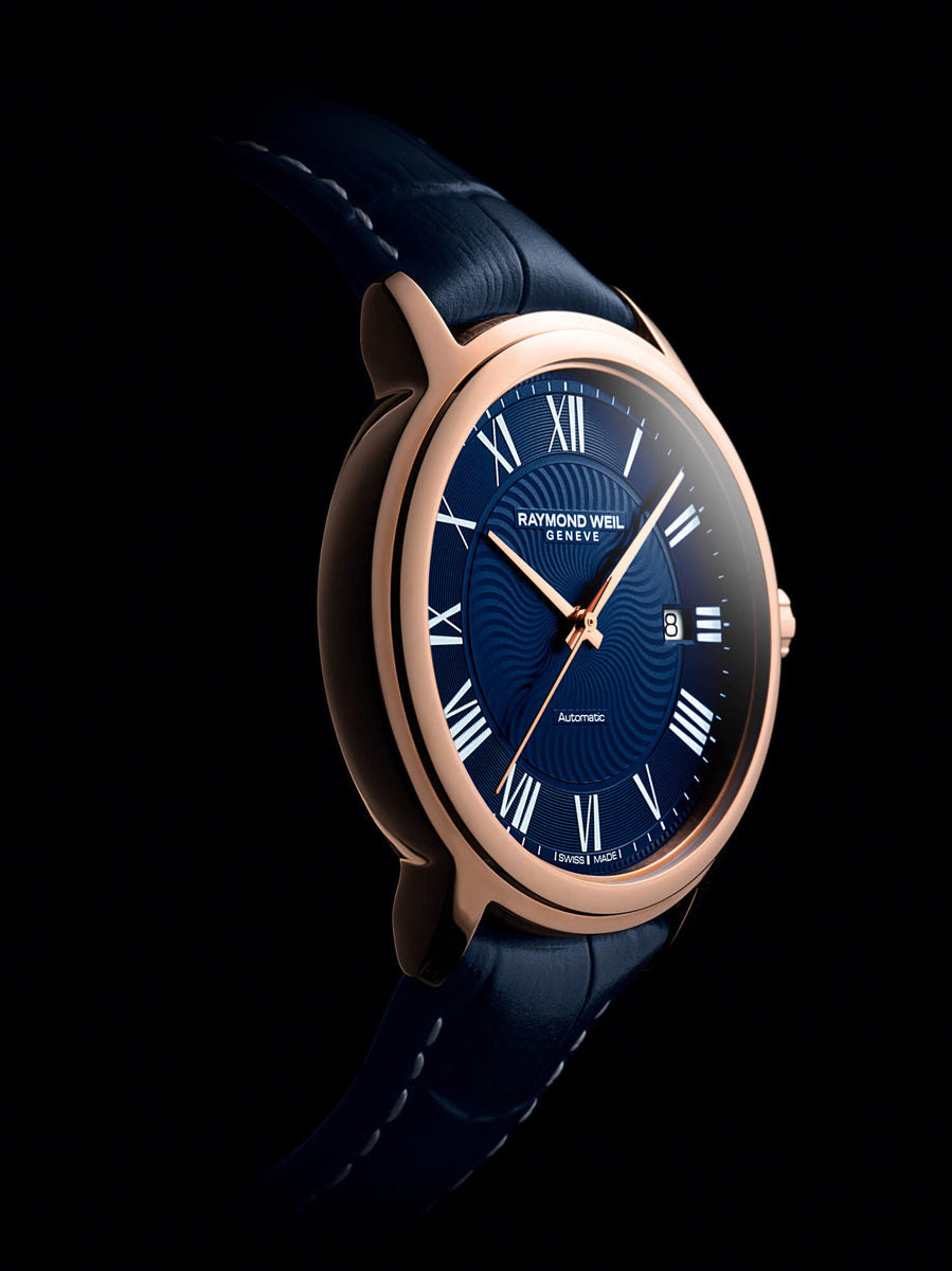 Raymond Weil Maestro Blues Blue Dial PVD Rose Gold Plated Mens Watch 2237-PC5-00508