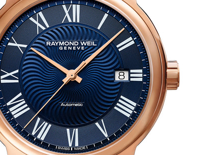 Raymond Weil Maestro Blues Blue Dial PVD Rose Gold Plated Mens Watch 2237-PC5-00508