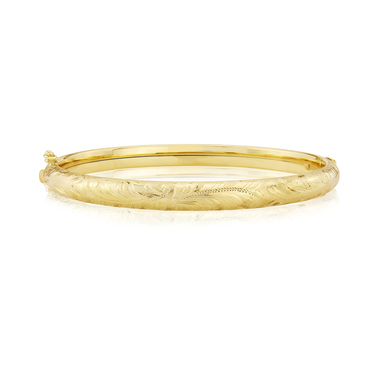 9ct Gold Hand-Engraved Oval Hinged Bangle