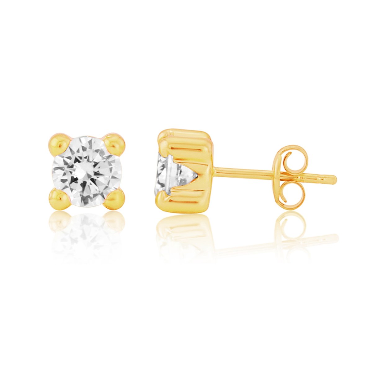 9ct Gold 4 Claw Set Cubic Zirconia Stud Earrings