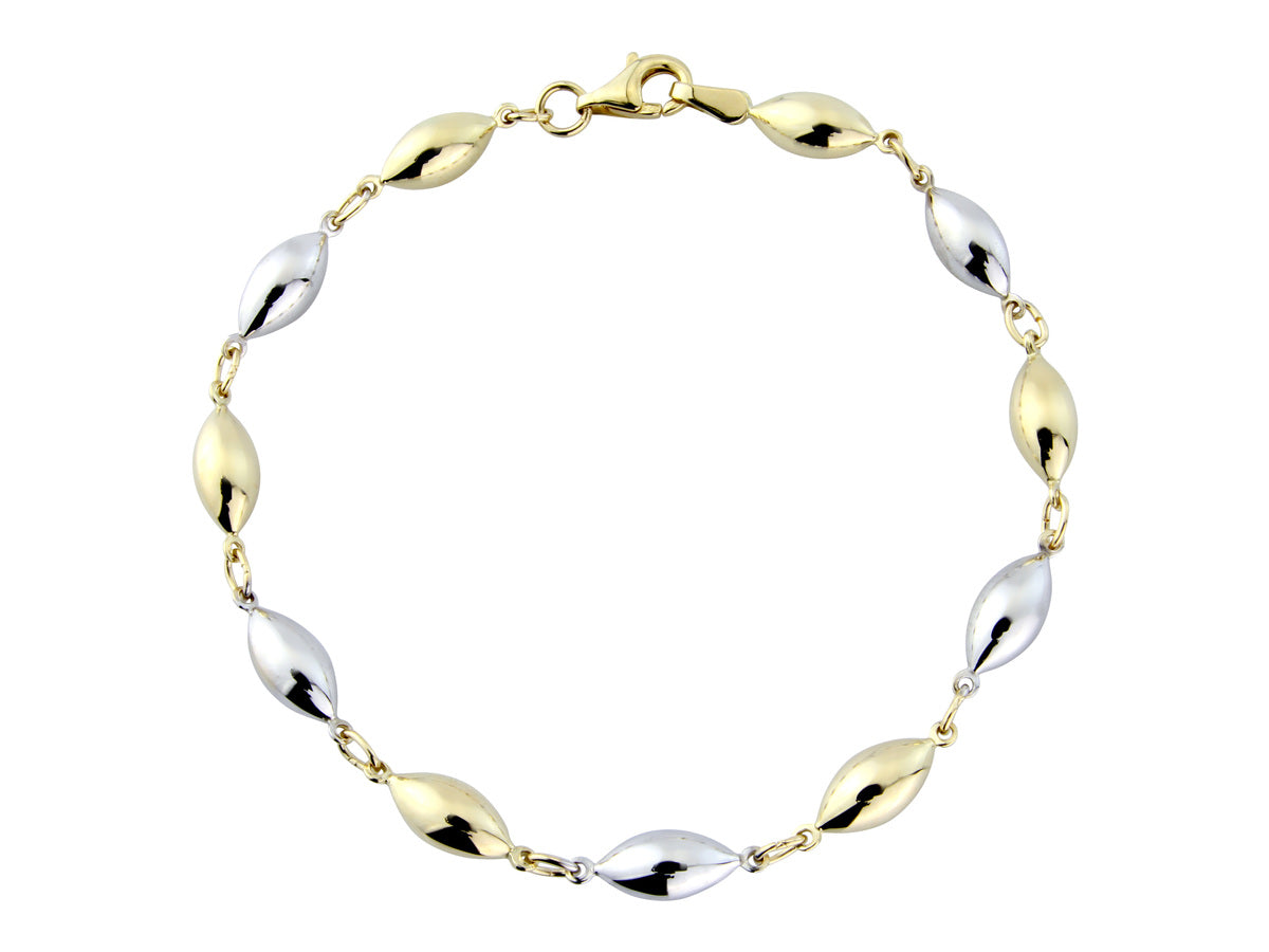 9ct Yellow & White Gold Polished Ovoid Bead Bracelet