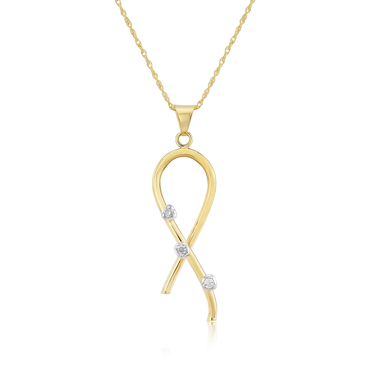 9ct Gold Diamond Set Ribbon Pendant Necklace