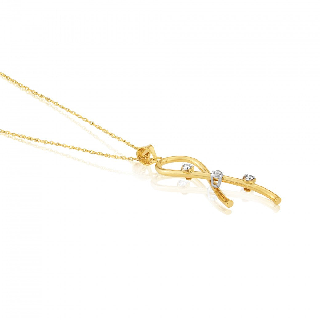 9ct Gold Diamond Set Ribbon Pendant Necklace