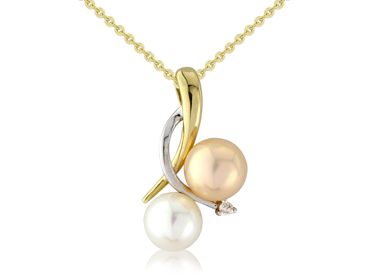 9ct Yellow & White Gold Diamond Multi Colour Pearl Pendant Necklace