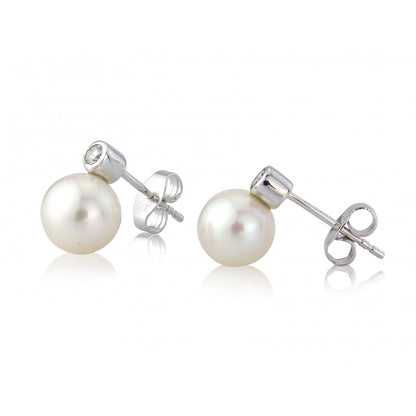 9ct White Gold Pearl & Diamond Set "Snowman" Stud Earrings