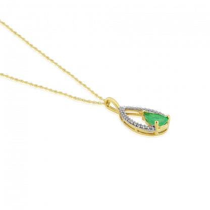 9ct Gold Emerald & Diamond Set Pendant Necklace