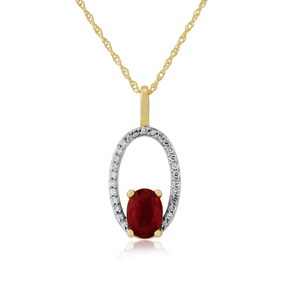 9ct Gold Ruby & Diamond Set Pendant Necklace