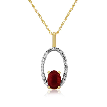 9ct Gold Ruby & Diamond Set Pendant Necklace