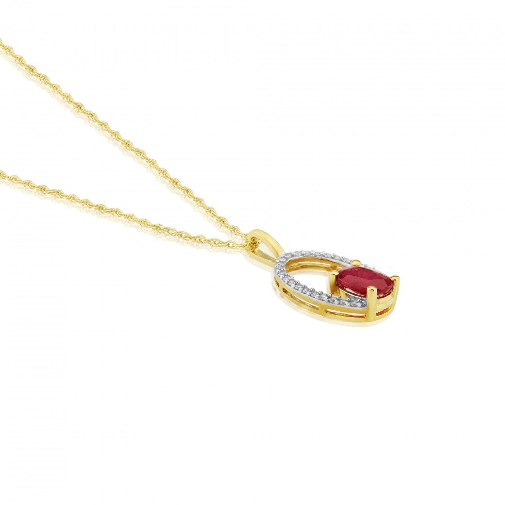 9ct Gold Ruby & Diamond Set Pendant Necklace