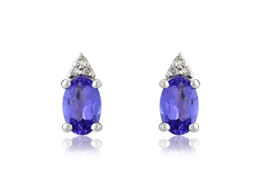 9ct White Gold Tanzanite & Diamond Set Stud Earrings