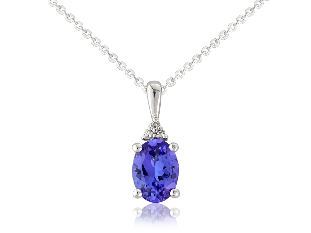 9ct White Gold Tanzanite & Diamond Set Pendant Necklace