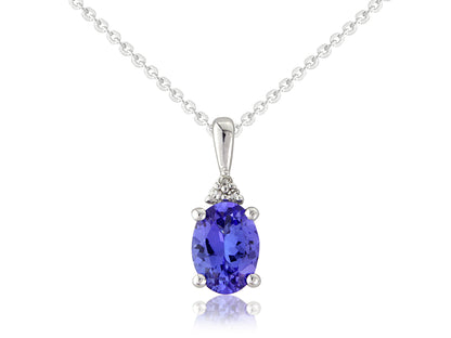 9ct White Gold Tanzanite & Diamond Set Pendant Necklace