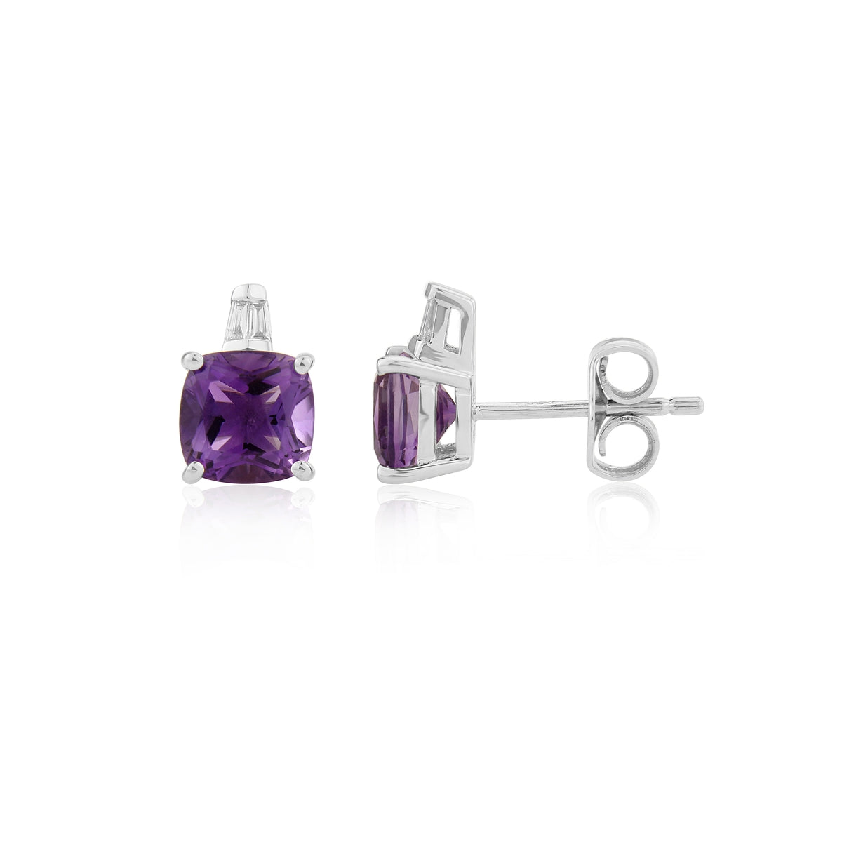 9ct White Gold Amethyst & Diamond Set Stud Earrings