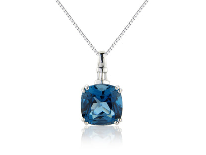 9ct White Gold Blue Topaz & Diamond Set Pendant Necklace