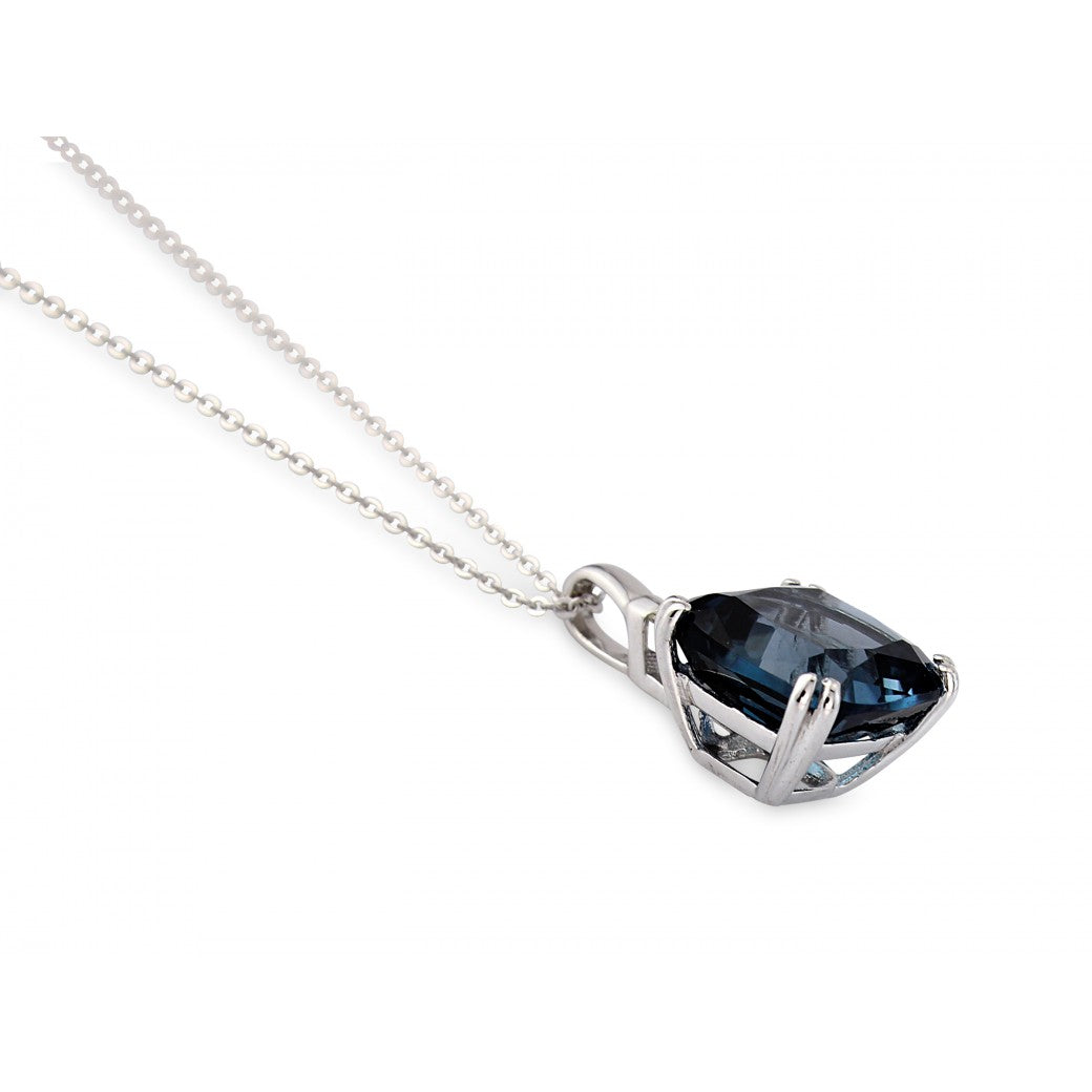 9ct White Gold Blue Topaz & Diamond Set Pendant Necklace