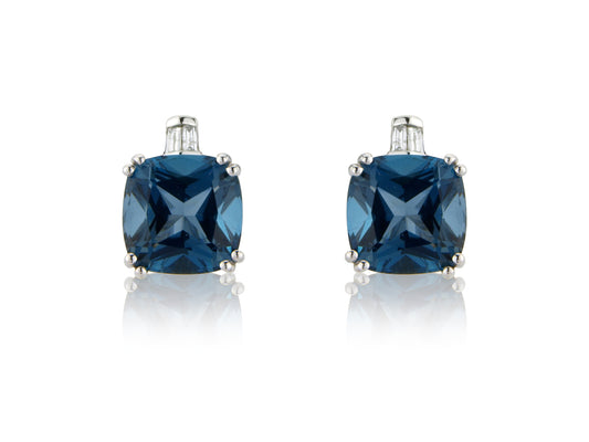 9ct White Gold Blue Topaz & Diamond Set Stud Earrings