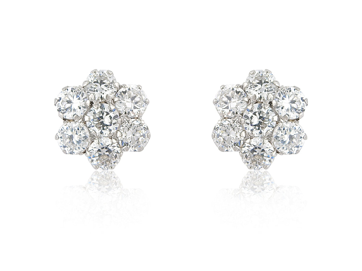 9ct White Gold Cubic Zirconia Set Flower Shape Cluster Stud Earrings
