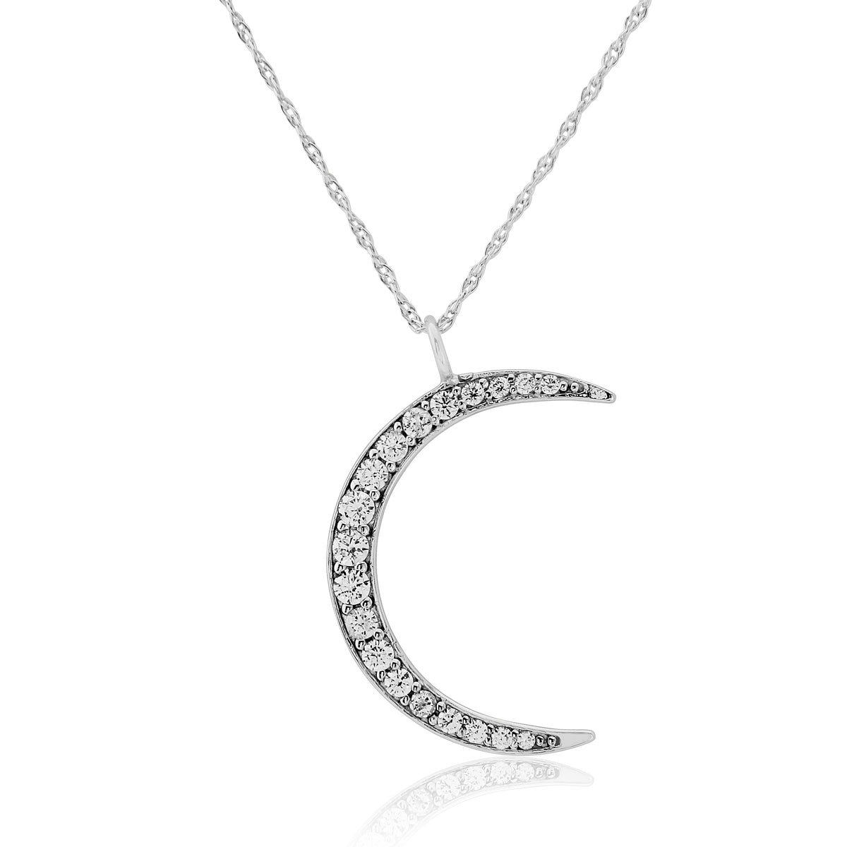 9ct White Gold Cubic Zirconia Set Moon Pendant Necklace