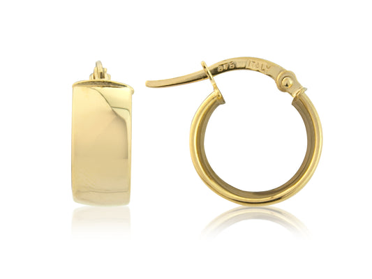 9ct Gold Small Broad Hoop Earrings