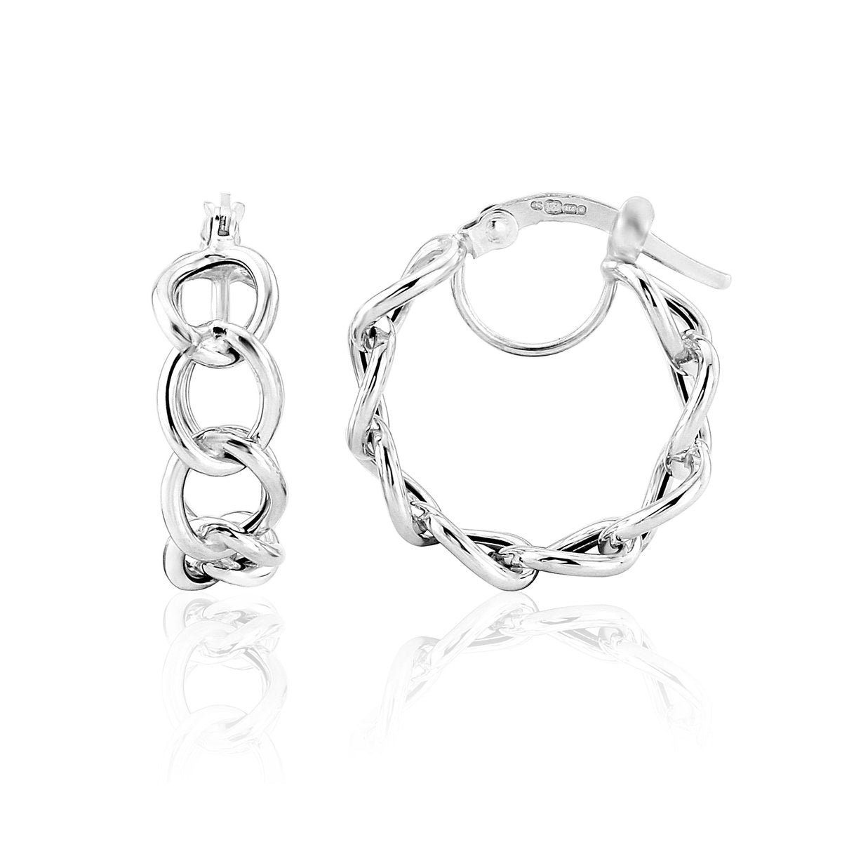 9ct White Gold Curb Link Hoop Earrings