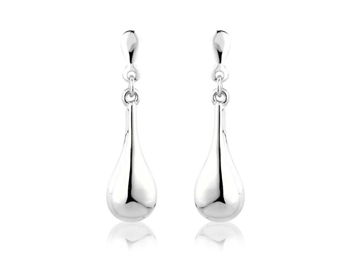 9ct White Gold Teardrop Drop Earrings