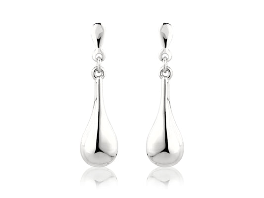 9ct White Gold Teardrop Drop Earrings