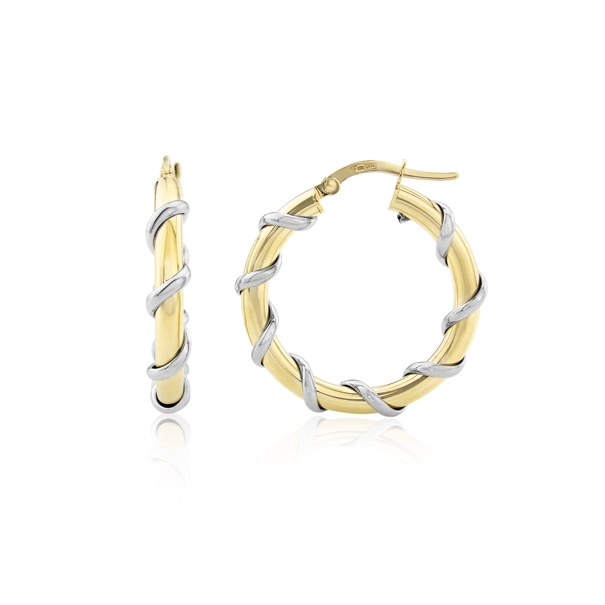 9ct Yellow & White Gold Twist Hoop Earrings