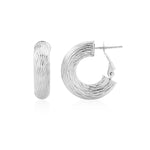 9ct White Gold Bark Texture Hoop Earrings