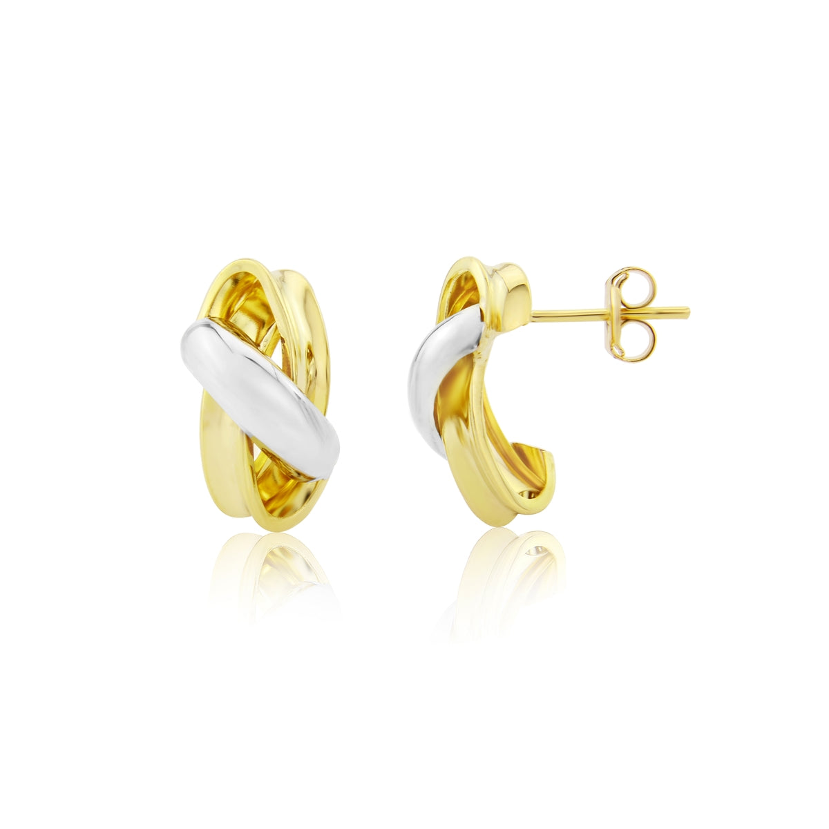 9ct Yellow & White Gold Crossover Stud Earrings