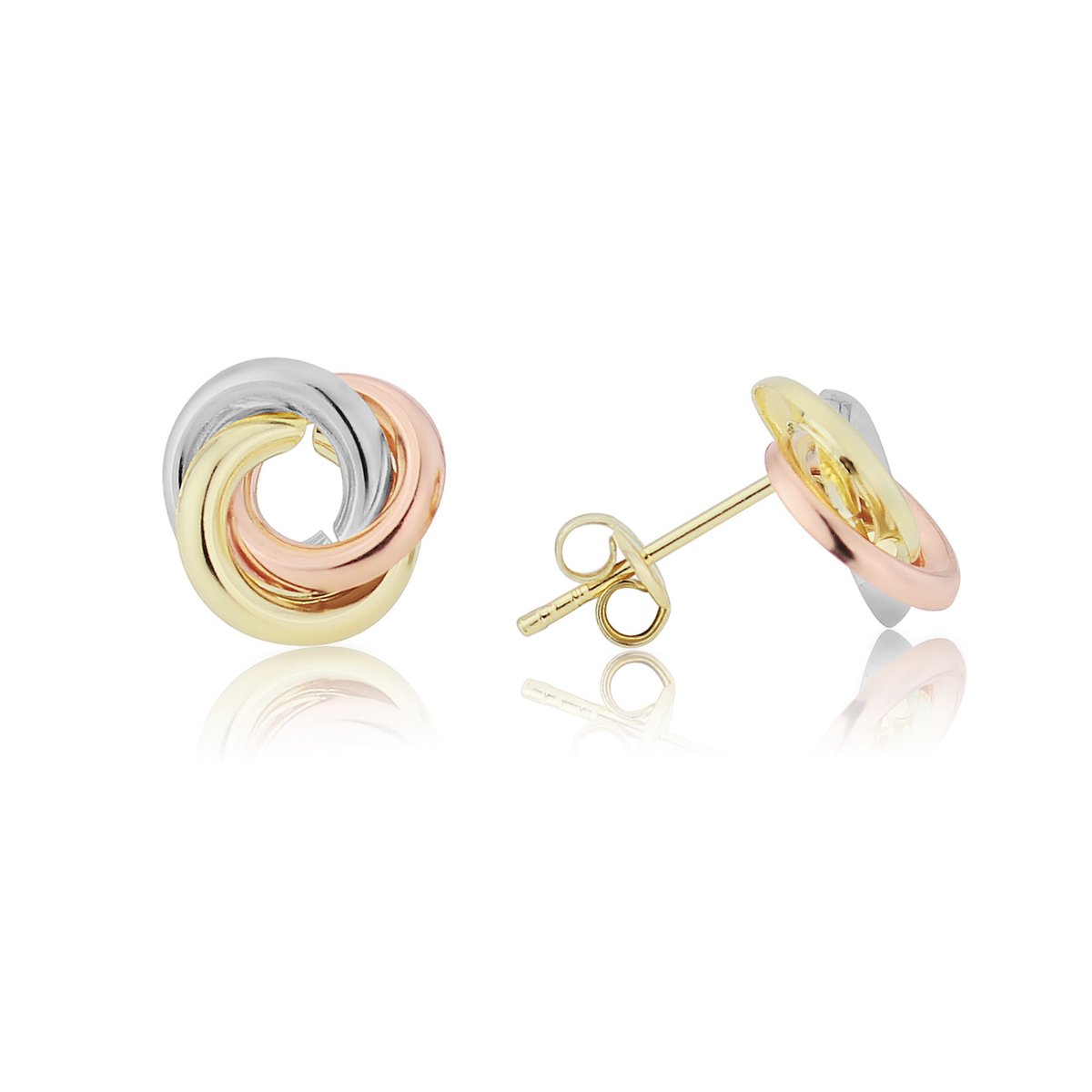 9ct 3 Colour Gold Fancy Knot Stud Earrings
