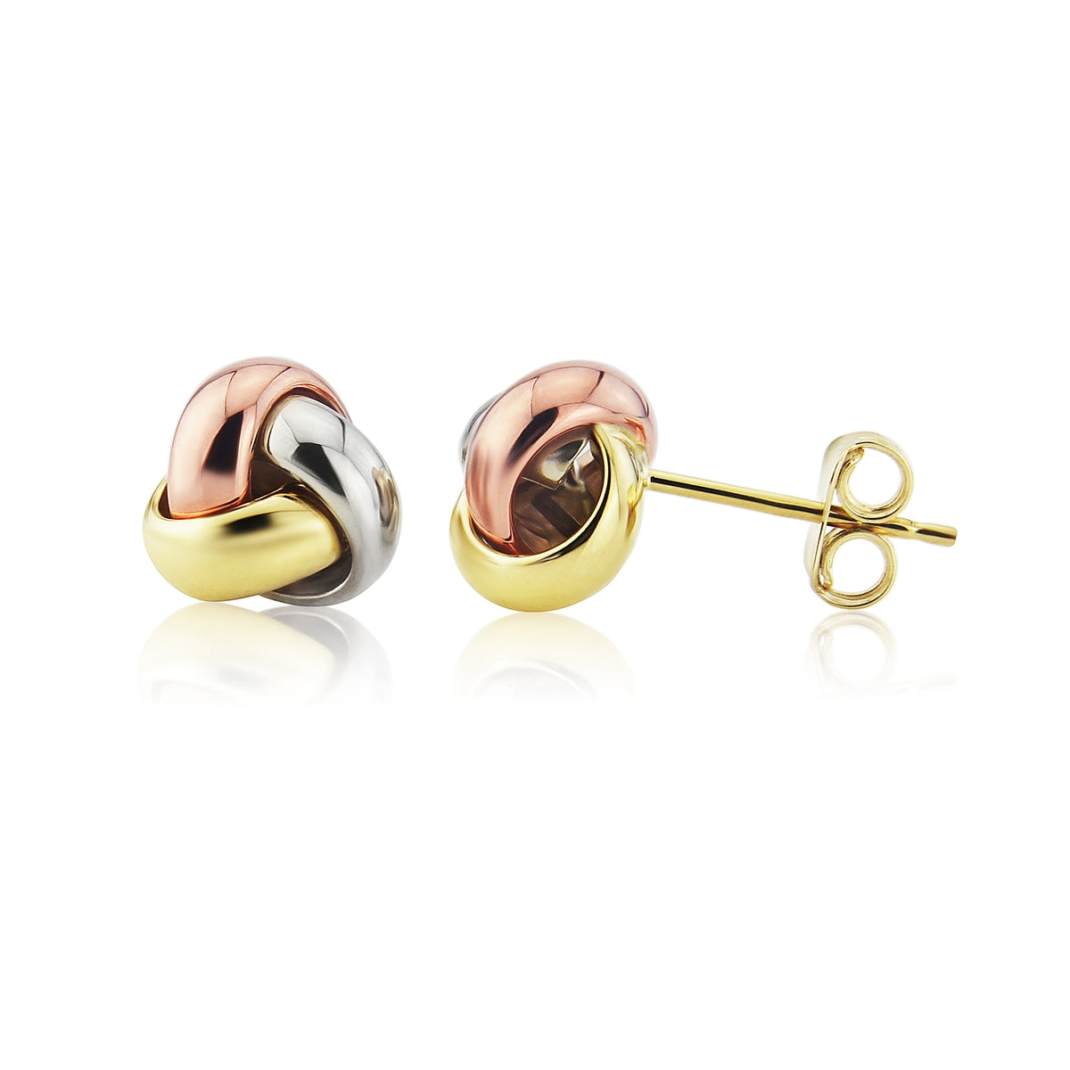 9ct 3 Colour Gold Knot Stud Earrings