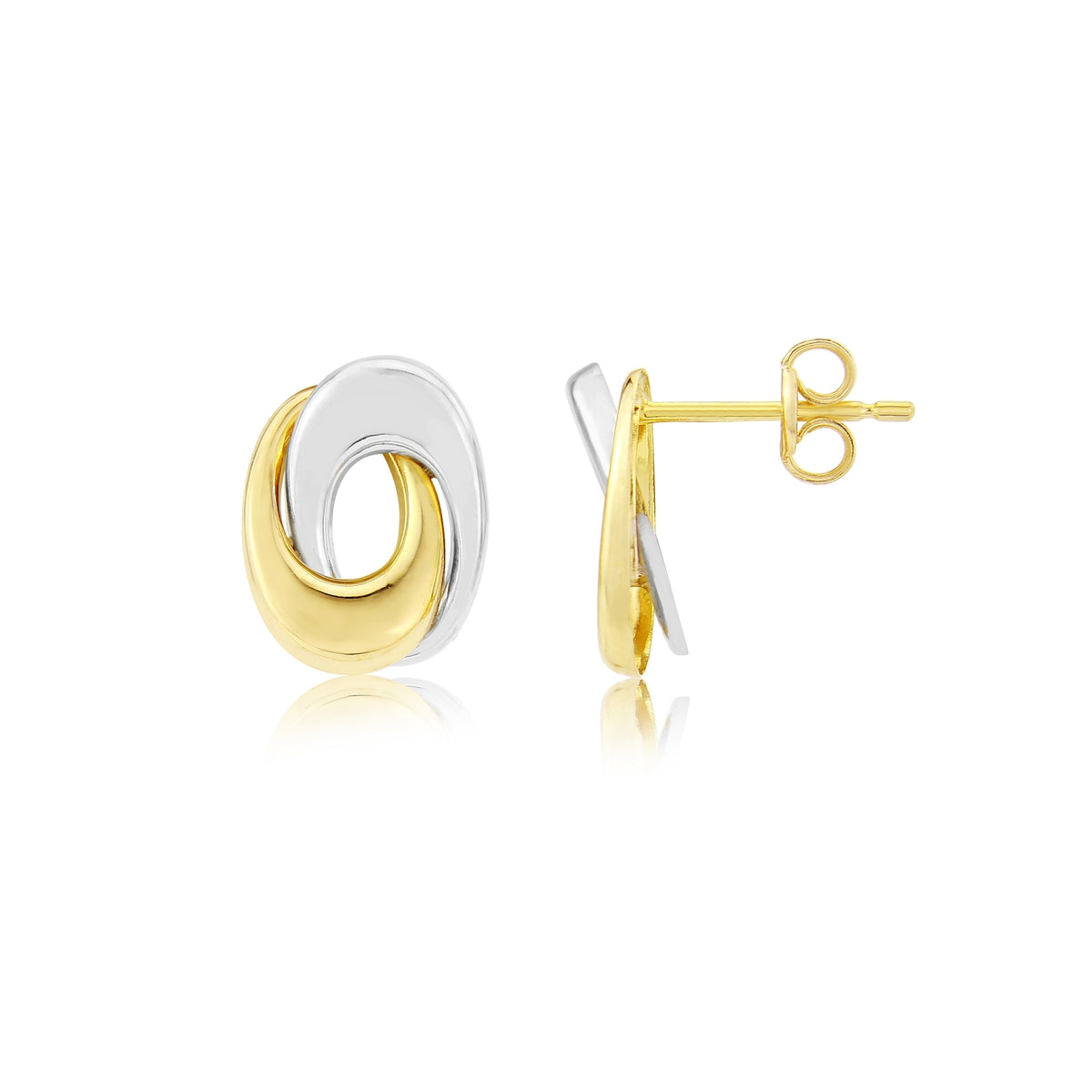 9ct Yellow & White Gold Oval Swirl Stud Earrings