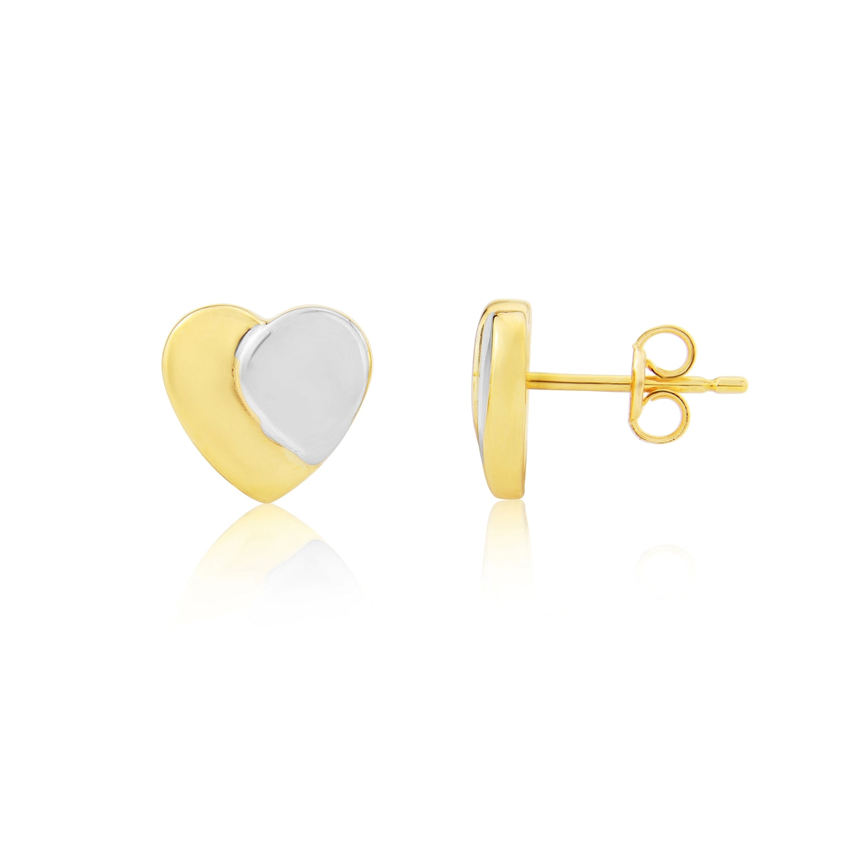 9ct Yellow & White Gold Heart Stud Earrings