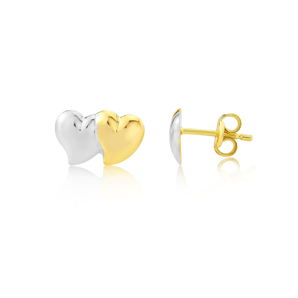 9ct Yellow & White Gold Double Heart Stud Earrings