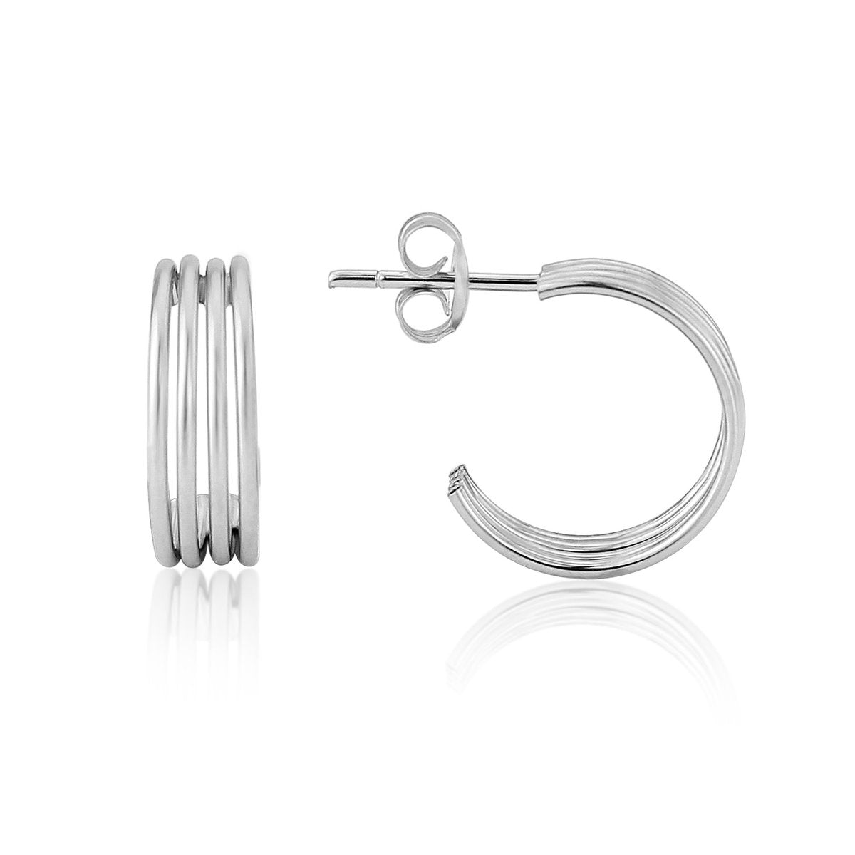 9ct White Gold Four Row Openwork Creole Earrings