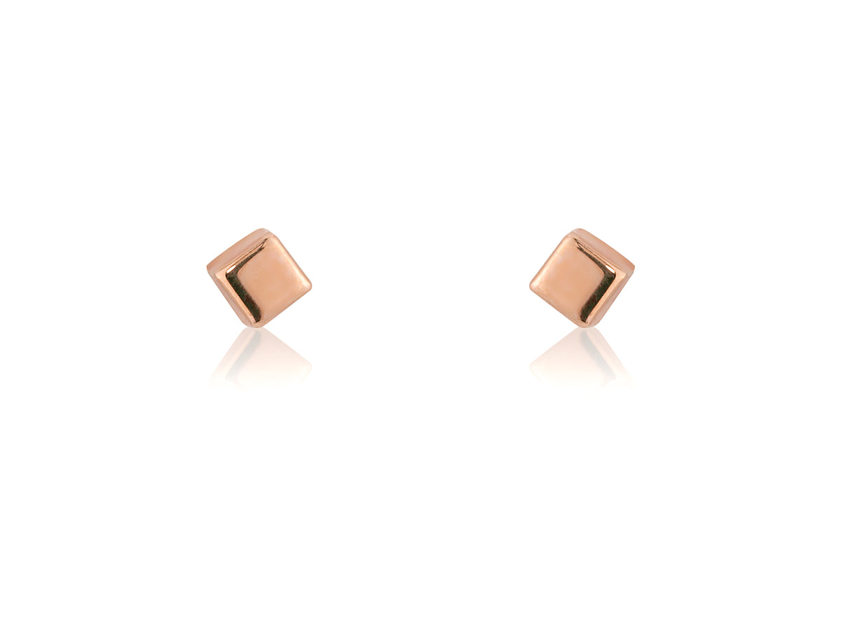 9ct Rose Gold Small Cube Stud Earrings