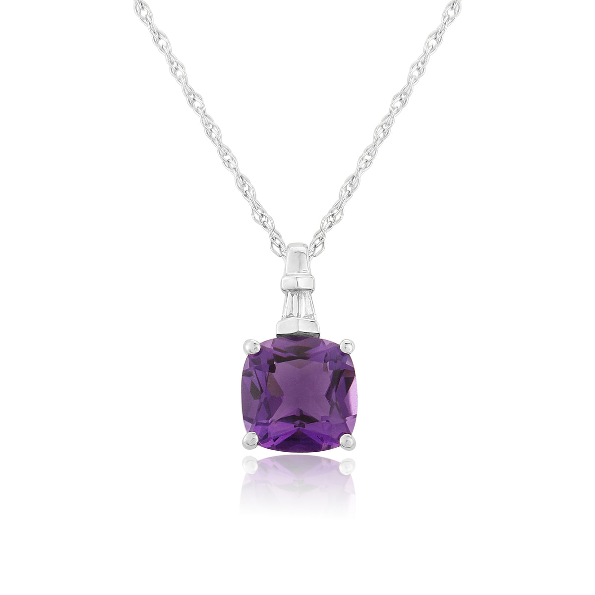 9ct White Gold Amethyst & Diamond Set Pendant Necklace