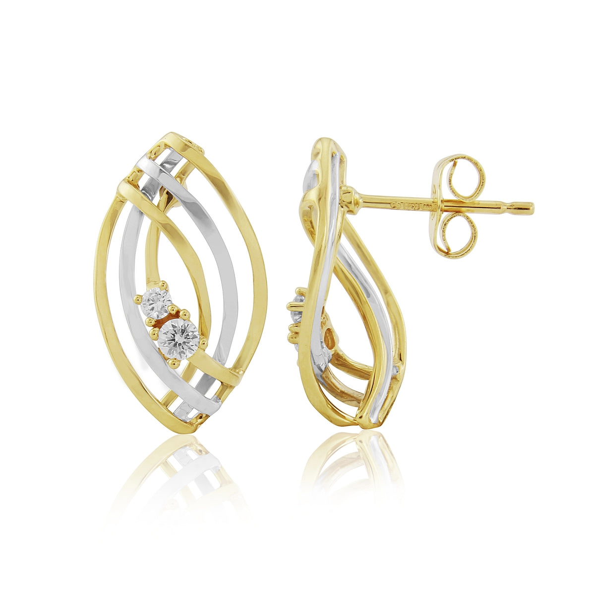 9ct Yellow & White Gold Two Tone Diamond Set Cosmos Stud Earrings