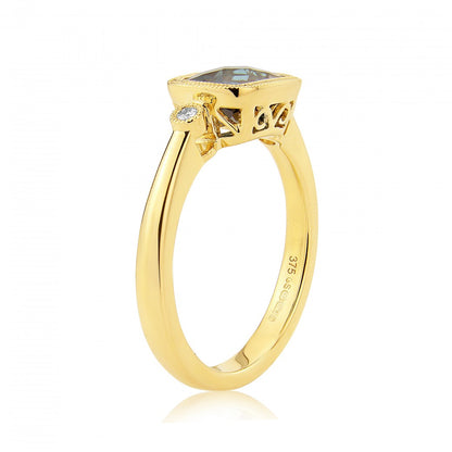 9ct Gold Blue Topaz & Diamond Set Dress Ring