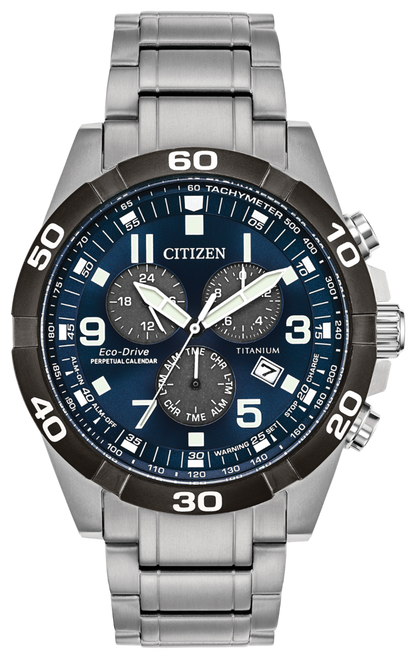 Citizen Eco-Drive Brycen Blue Dial Titanium Mens Chronograph Watch BL5558-58L