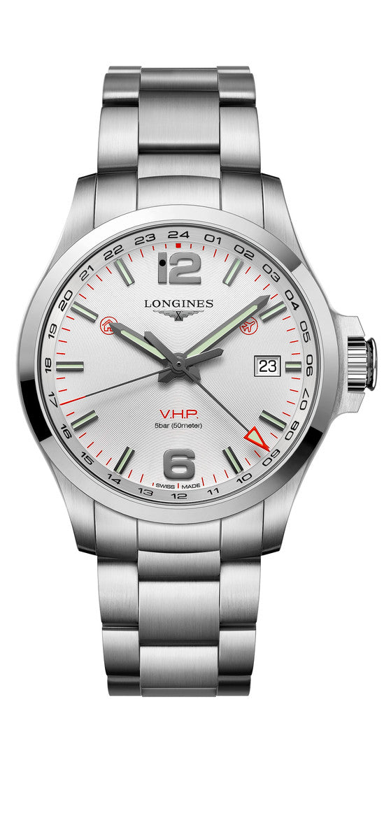 Longines Conquest V.H.P. GMT Silver Dial Stainless Steel Mens Quartz Watch L37284766