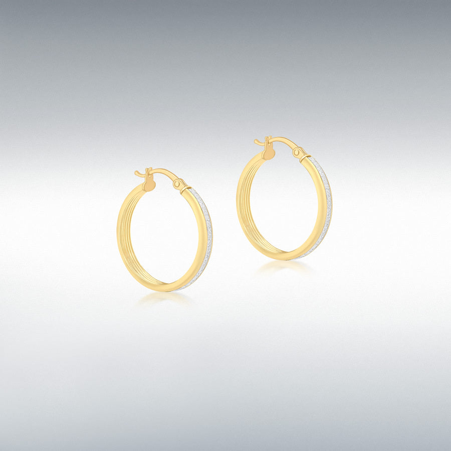 9ct Yellow & White Gold Two Tone Stardust Double Creole Hoop Earrings