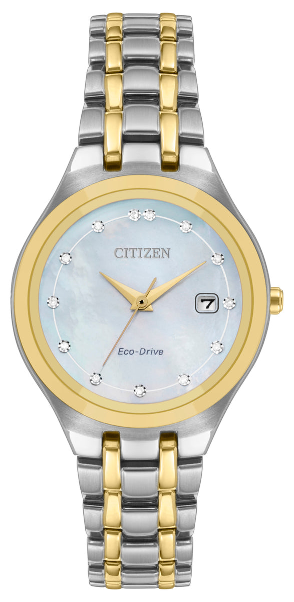 Citizen Eco-Drive Silhouette Diamond Set Mother of Pearl Dial Two Tone Womens Watch EW2488-57D