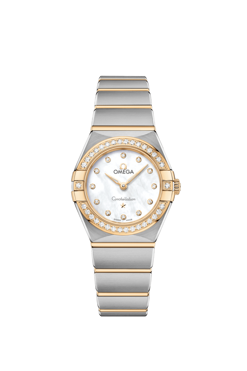 Omega Constellation Diamond Set Mother of Pearl Dial Two Tone Womens Quartz Watch 25mm 13125256055002