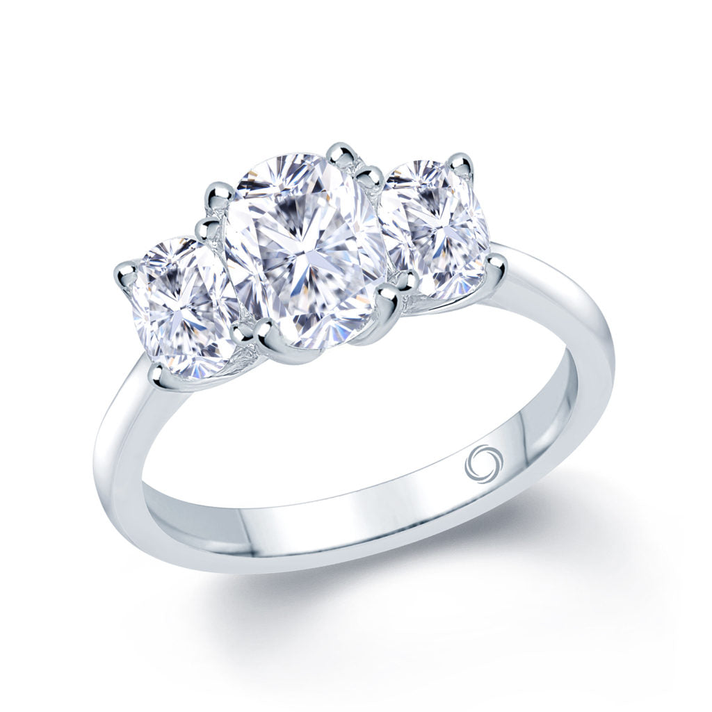 Platinum 1.00ct 3 Stone Oval Diamond Claw Set Trilogy Ring