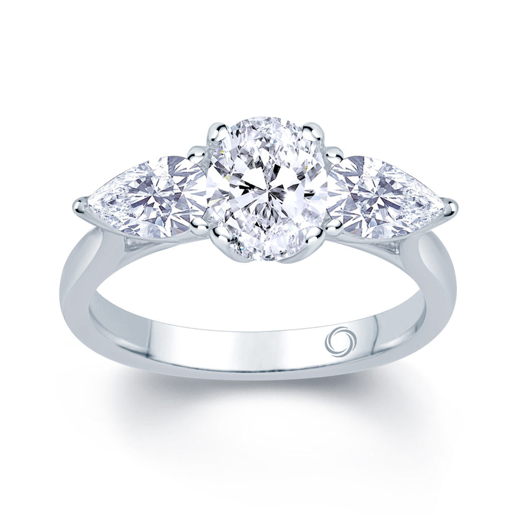 Platinum 1.10ct 3 Stone Oval & Pear Shape Diamond Claw Set Trilogy Ring