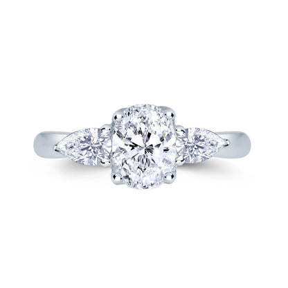 Platinum 1.10ct 3 Stone Oval & Pear Shape Diamond Claw Set Trilogy Ring