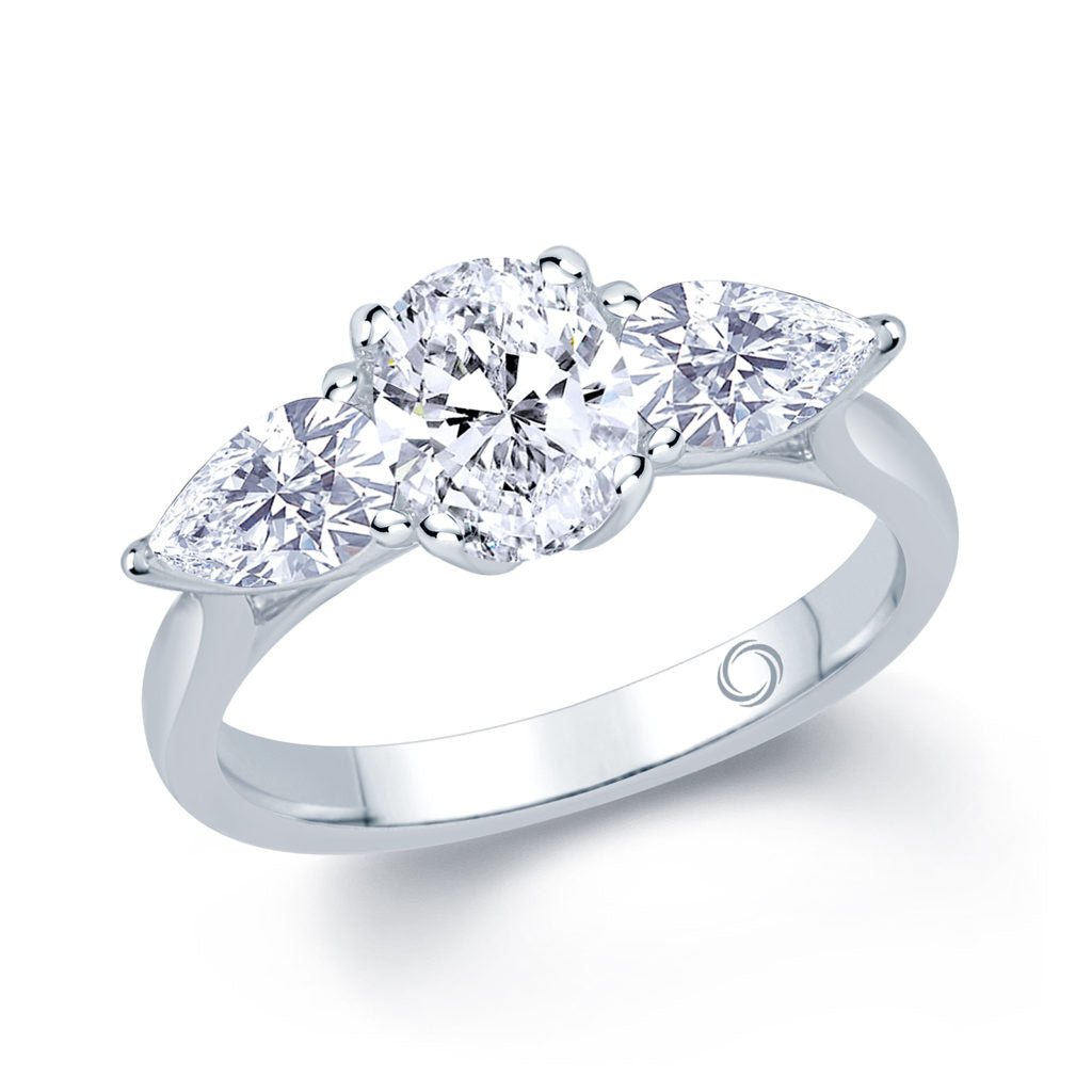 Platinum 1.10ct 3 Stone Oval & Pear Shape Diamond Claw Set Trilogy Ring