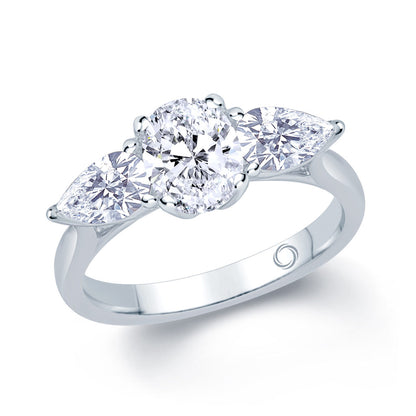 Platinum 1.10ct 3 Stone Oval & Pear Shape Diamond Claw Set Trilogy Ring
