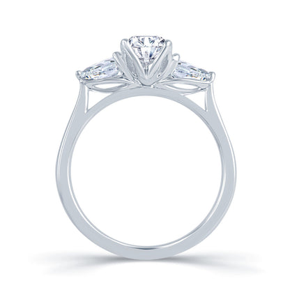 Platinum 0.80ct 3 Stone Oval & Pear Shape Diamond Claw Set Trilogy Ring